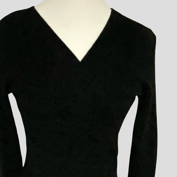 Workhall Black Knit Wrap Style Long Sleeve Fitted V-Neck Sweater- Sz-M - Picture 2 of 16